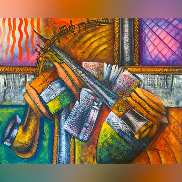 Wall Decor Original Acrylic Paint On Canvas 450in Musical Instruments